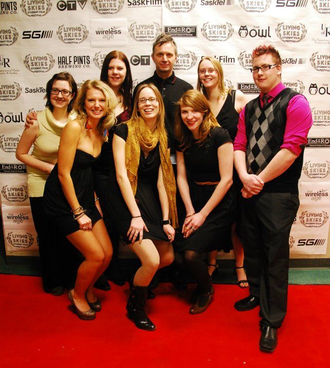 The organisers of the first Living Skies Student Film Festival in 2012. 
Mary Bernstson, Jenna Gaube, Emily Bernstson, Noelle Duddridge, Mark Wihak, Sunny Adams, Karen Elliott, Tanner Piper. Photo by Zaul McLennan.