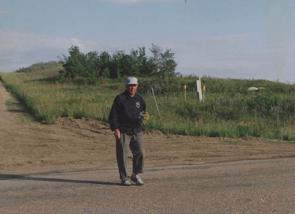 My father Fred Wihak with some wild flowers gathered while shooting "(stories from) The Land of Cain" near Batoche, Saskatchewan. 