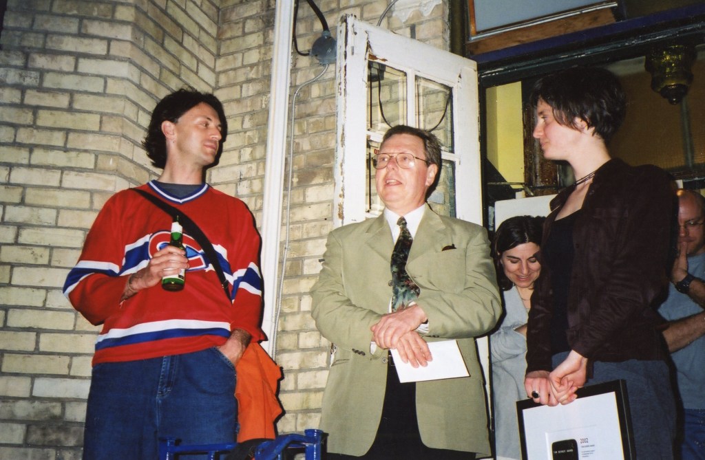 Mark Wihak, Tom Berner, Sarah Abbott at the launch of the Tom Berner Award, Toronto 2002