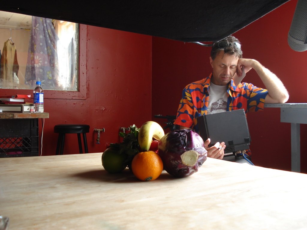 Mark Wihak looks at a monitor on the set of the film "River".