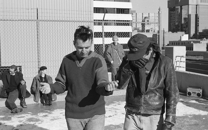 Mark Wihak & Mike Burns at the Bay Parkade on the set of The Ballad of Don Quinn